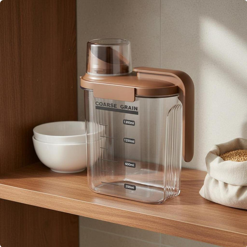 Sealed Grain Dispenser Rice Storage Bin Clear Body Airtight for Kitchen Countertop Cream