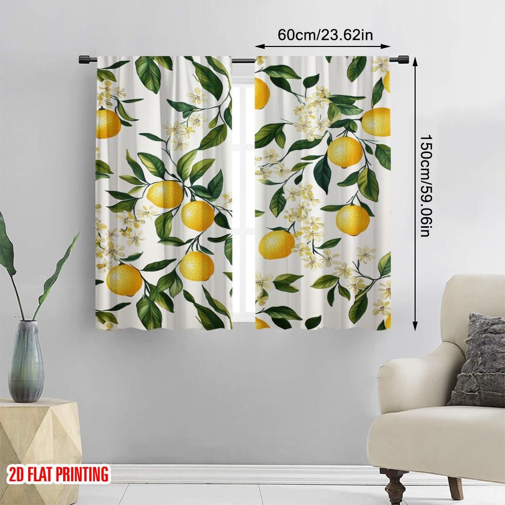 2Pcs,2D Plane Printing Curtain Popular Lemon Blossom Vines Versatile Polyester Fabric (Without Rod) Gifts Use For Bedroom Living