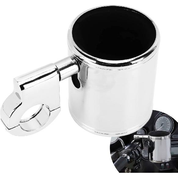 

Motorcycle Cup Holder, Fydun Handlebar Cup Holder Chrome Adjustable Drink Bottle Holder with Fixed Parts Universal for ATV 22‑32mm Handle