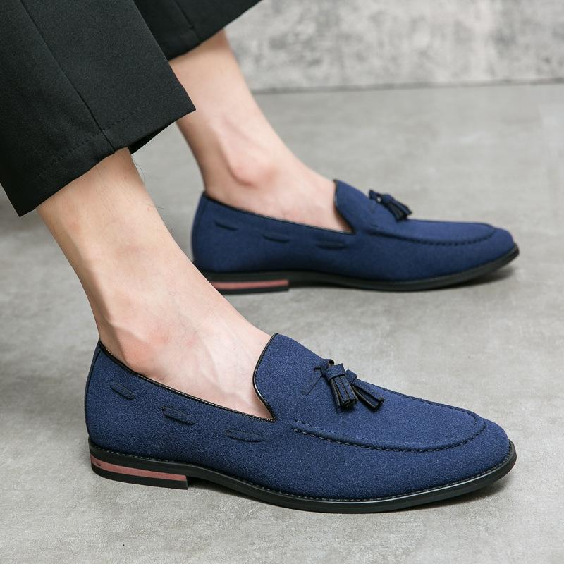 Foreign Trade Fashion Pointed Leather Shoes Men's Retro Fringed Small Leather Shoes Men's Casual Loafers Large Size Doudou Shoes