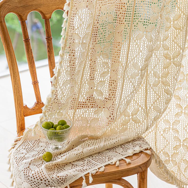 Rustic Crochet Curtains for Living Room Farmhouse Knitted Cotton Curtain Panels for Home Decor Boho Hollow Lace Curtains 1 Panel