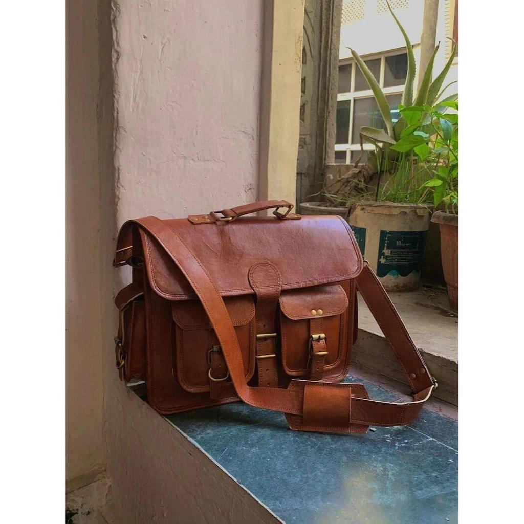 Bag Laptop Leather Genuine Briefcase Messenger Vintage Men Satchel Shoulder Men