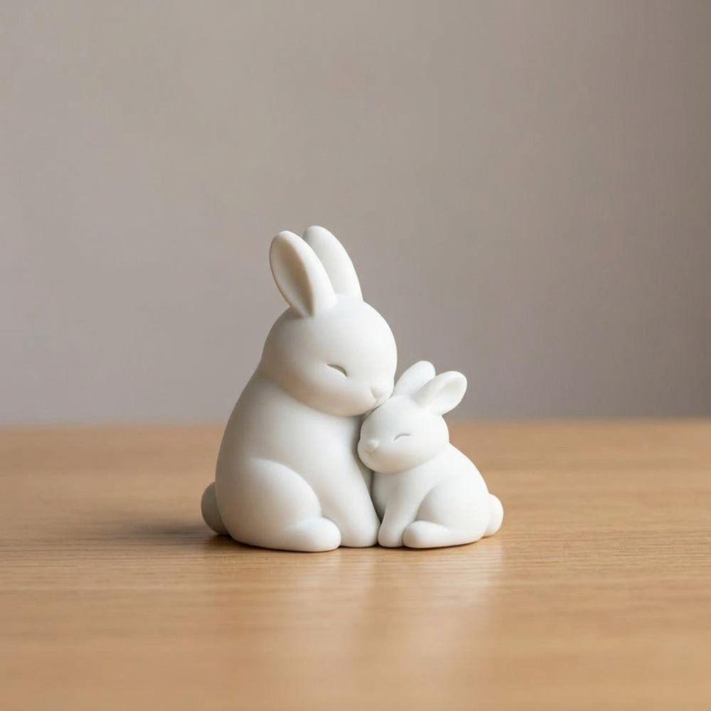 Artistic Mother and Child Bunny Figurine Fade-Resistant Warm Rabbit Desktop Decor Living Room