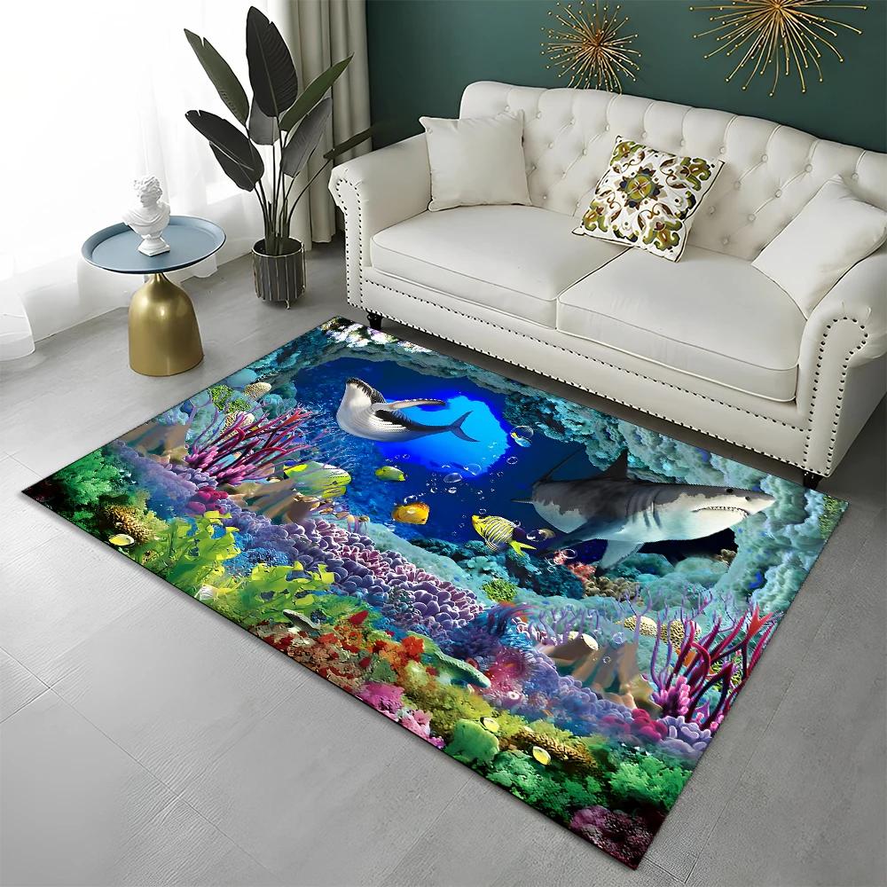 3D Meeresboden Illusion Unterwasserwelt Teppich Teppich für Zuhause Wohnzimmer Schlafzimmer Sofa Fußmatte Dekor, Kinderteppich Rutschfeste Bodenmatte