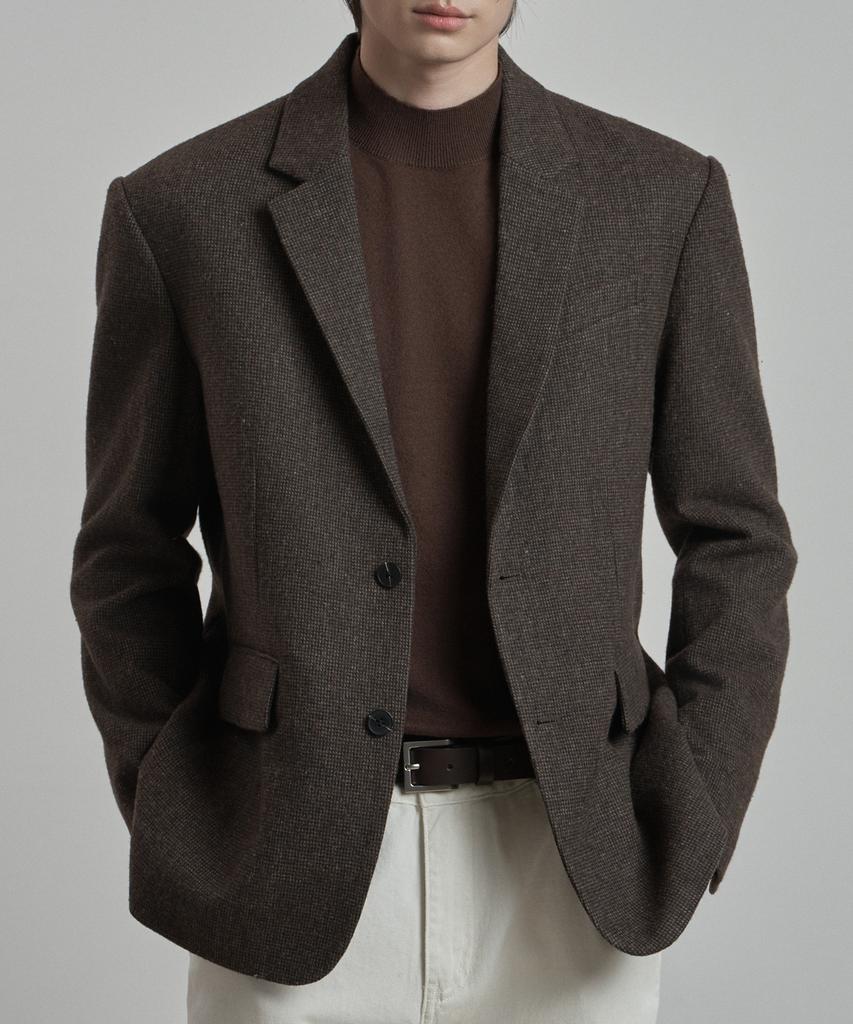 WORK ON BODY OFF Lane Semi-Overfit Check Wool Blazer [Dark Brown]