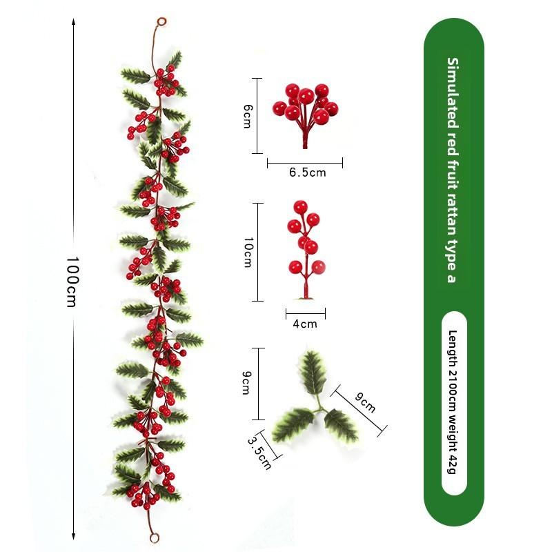 Christmas Simulation Red Fruit Vine With Artificial Pine Needles For Holiday Home Decor