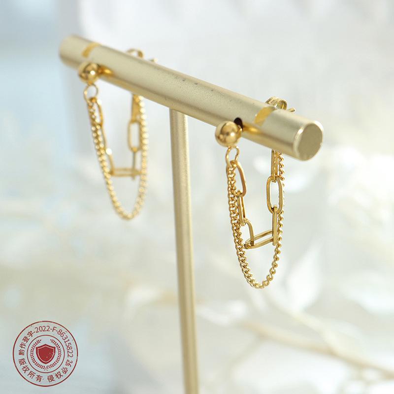 Trendy Double Layer Chain Pendant Earrings – Unique Titanium Steel Design, Perfect Gift for Girls