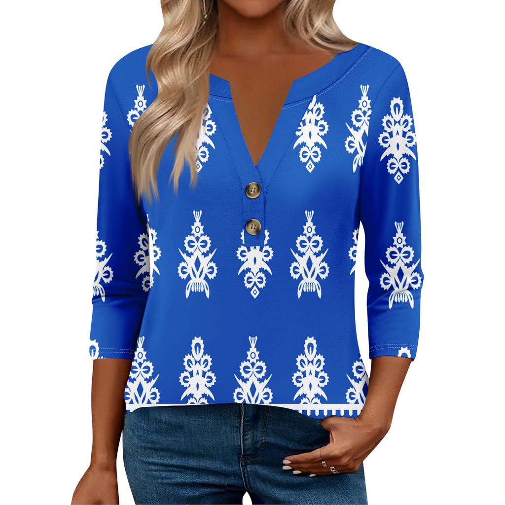 3/4 Sleeve Womens Tops For Women Henely Tops Button V Neck  Loose Fit Dressy Womens Summer Tops