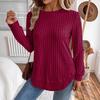 2025 Autumn Women's Long Sleeve Knit Pullover - Solid Color, European American Style, Versatile Round Neck