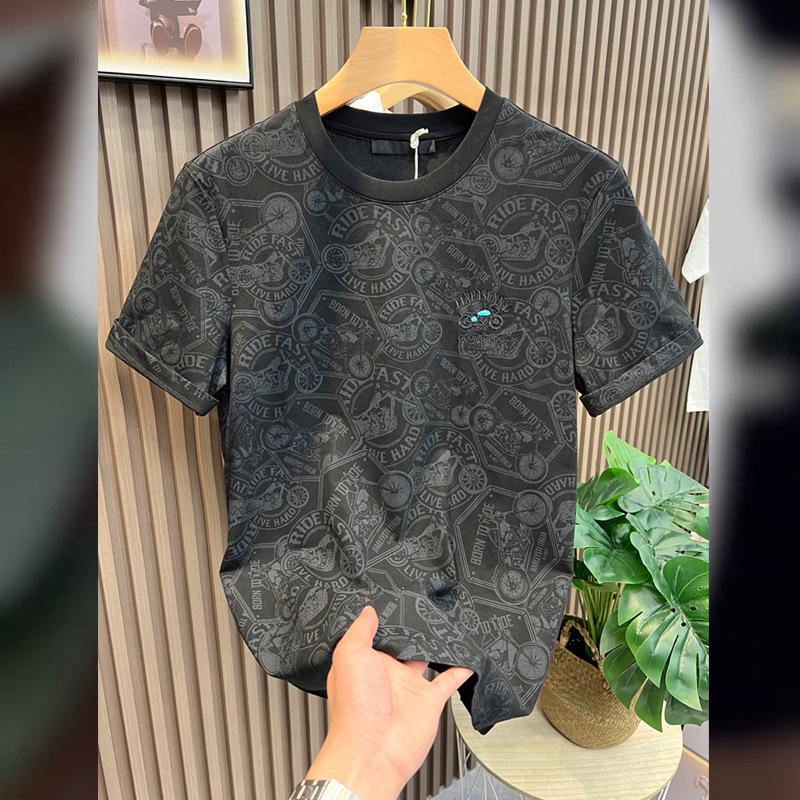 

Men s Summer Embroidered Short-Sleeve T-Shirt Design Ice Silk Half-Sleeve Top M чорний