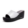 Thick bottom slope heel fish mouth sandals women wear one-word non-slip muffin bottom slippers women