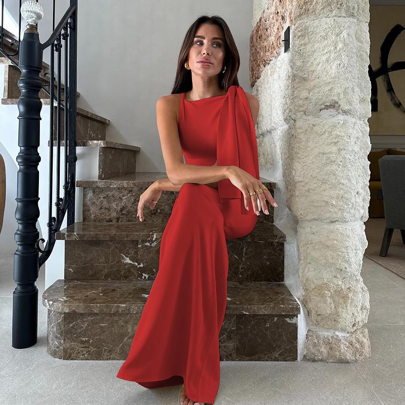 Móda Solid O Neck Bez rukávů Patchwork Sexy Bodycon Maxi Plesové šaty Letní Ženy Oblečení Party Festival Club Y2K