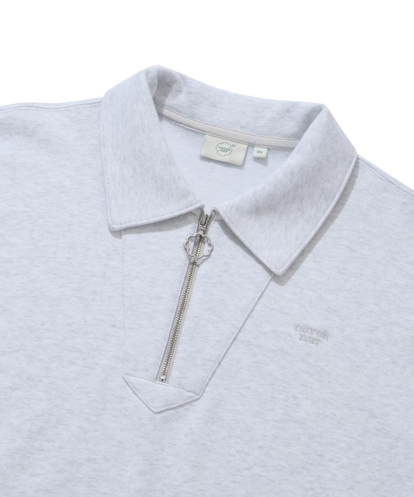 COVERNAT WOMAN Collared Half Zip Sweatshirt Heather Gray