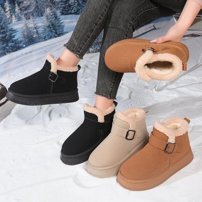 Women's Large Size Soft Sole Winter Warm Fur Snow Boots Padded Lined Ankle Boots Anti-slip Hiking Casual Sports Cotton Boots Martin Boots