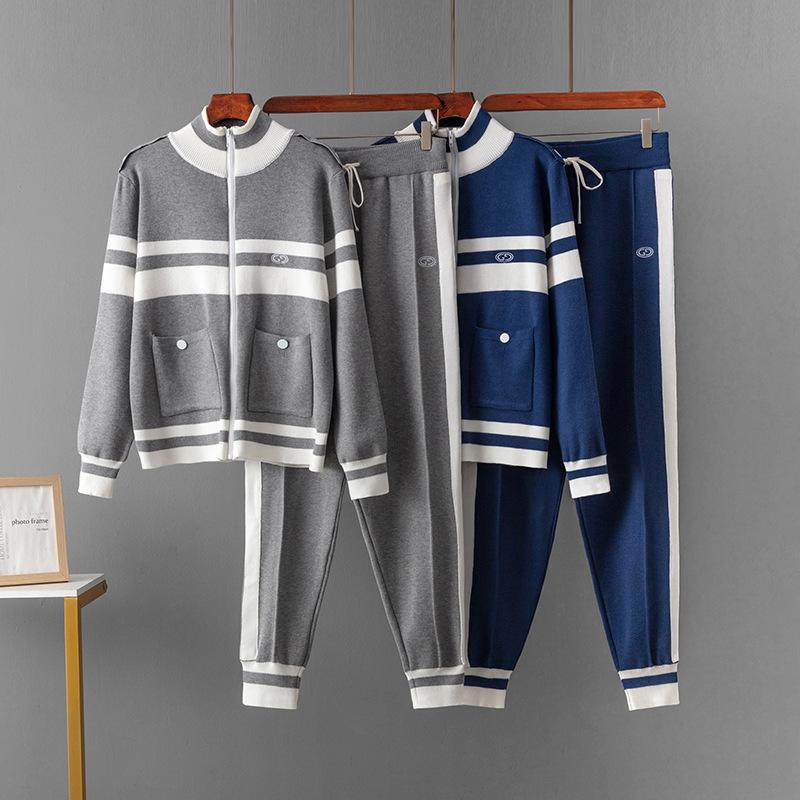 Women's New Knitted Jacket Straight Elastic Pants Foreign Fashion Two-piece Suit