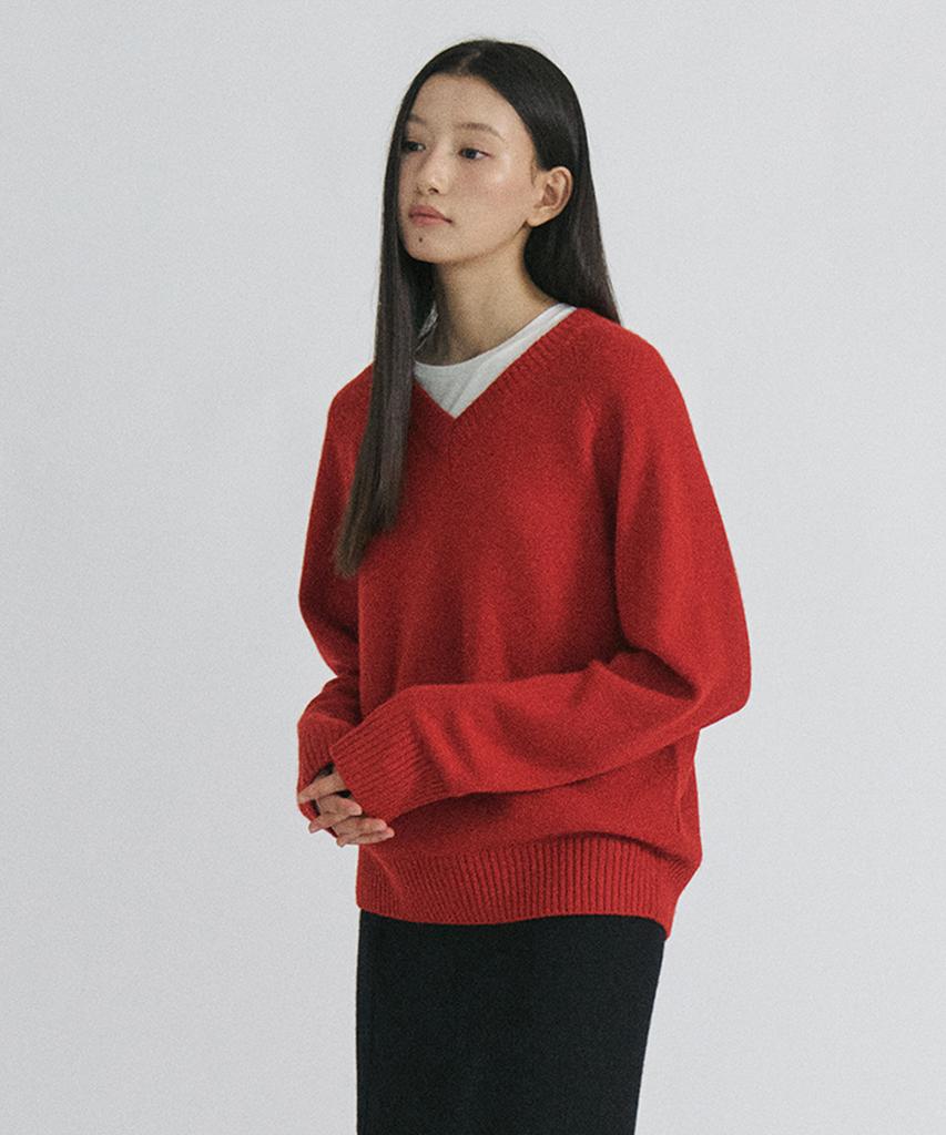 STEP AROUND Cashmere Reglan V Neck Knit_Red