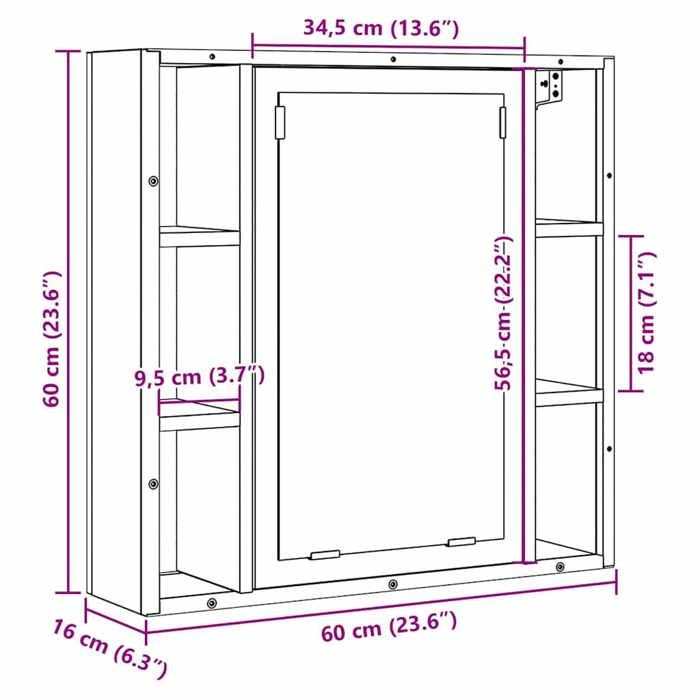 VidaXL Bathroom Mirror Cabinet Black Oak Engineered Wood, Vanity Cabinet with Mirror, Mirror Cabinet, 862228