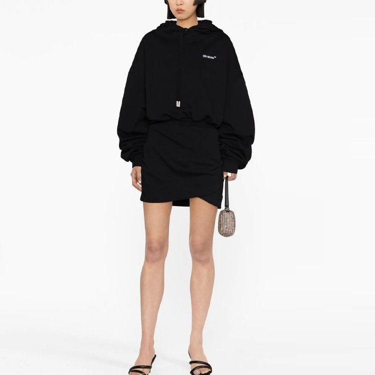 (WMNS) Off-White Logo-Embroidered Cotton Hoodie 'Black' Women's OWDB423C99JER0021001