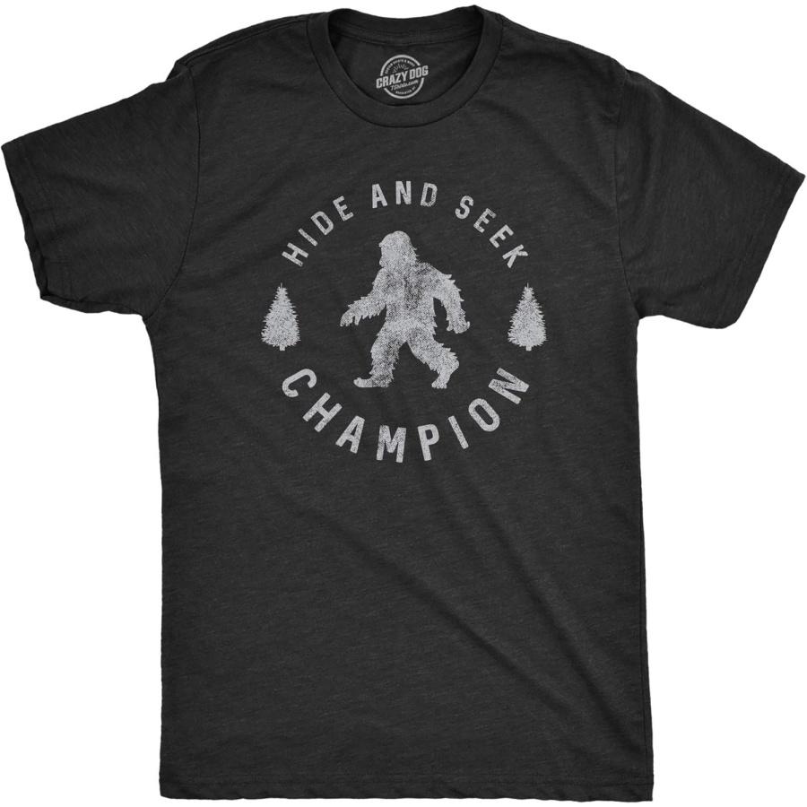 Mens Hide and Seek Champion T Shirt Funny Bigfoot Tee Humor Cool Graphic Print S