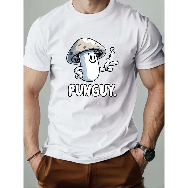 

European size Men s Mushroom Print Summer Casual Crew Neck Short Sleeve T-Shirt Comfortable Funny Tee Tops for Men S белый