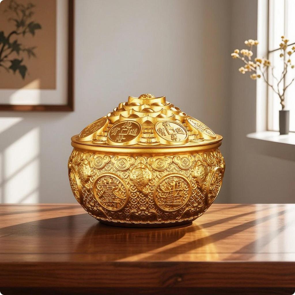 Lidded Treasure Bowl Tone with Lid Brass Basin for Altar, Living Room, Office 10CM