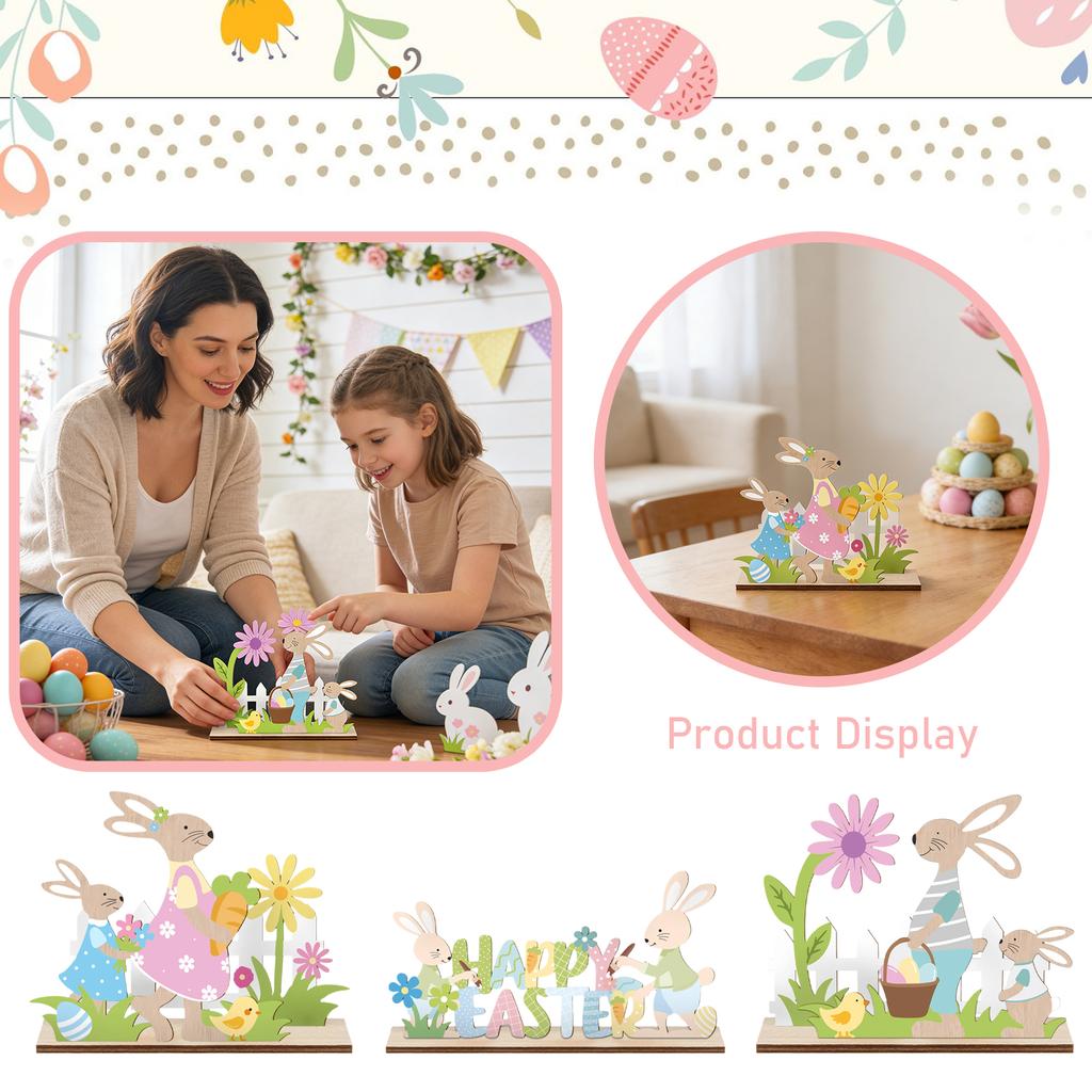 Easter Ornaments, Decorative Items, Cartoon Figurines, Wooden Desktop Decorations