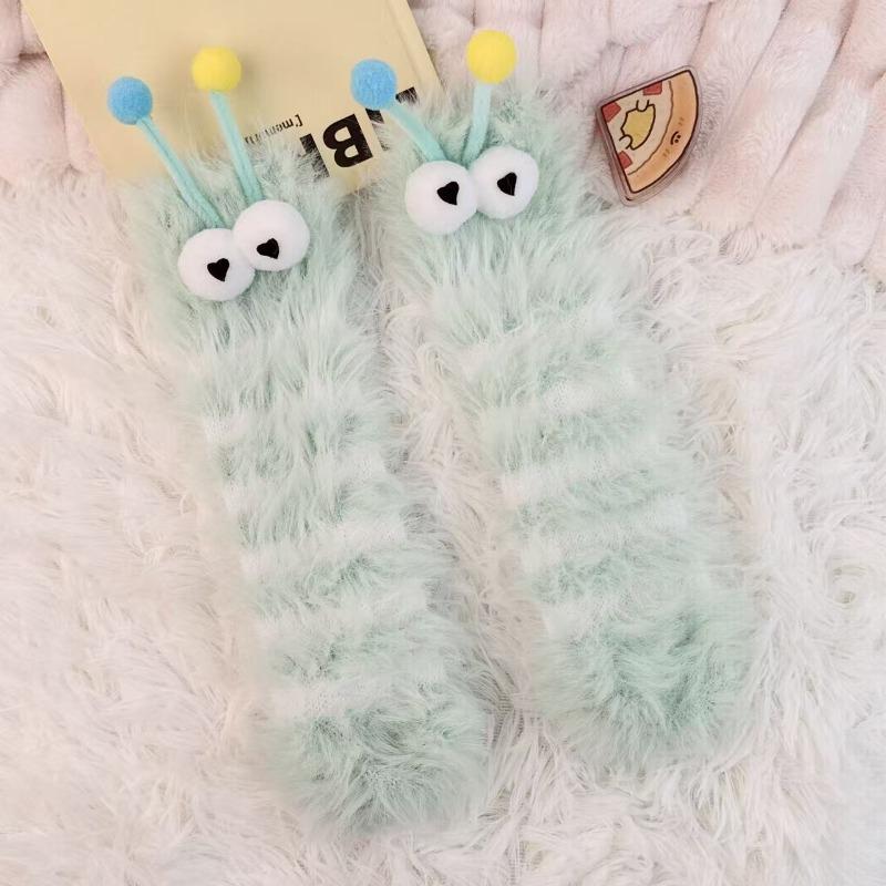 Funny Mink Socks Women's Winter Thickened Plush Warm Sleeping Socks Home Sleep Cute Doll Plush Medium Tube