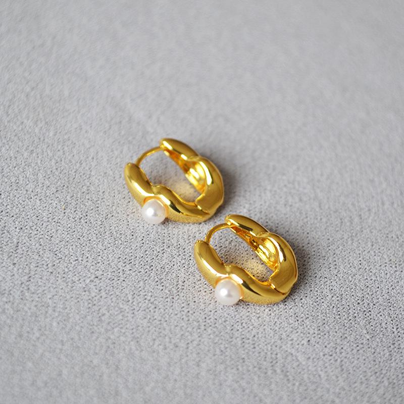 

Корейские латунные каффы U-образной формы с позолотой и жемчугом