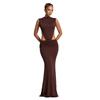 Women's new hollow pleated neck dress women's high-end sense halter waist sexy European and American style hip long