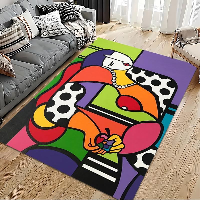 Colorful Abstract Woman with Polka Dots - Non-slip Rug Suitable for Living Room and Bedroom Sofas