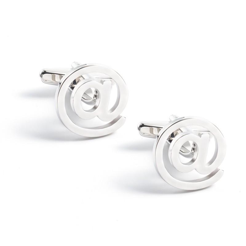 

High End Electroplated Silver @ Symbol Copper Metal Cufflinks Men s French Shirt Pure Natural серебряный