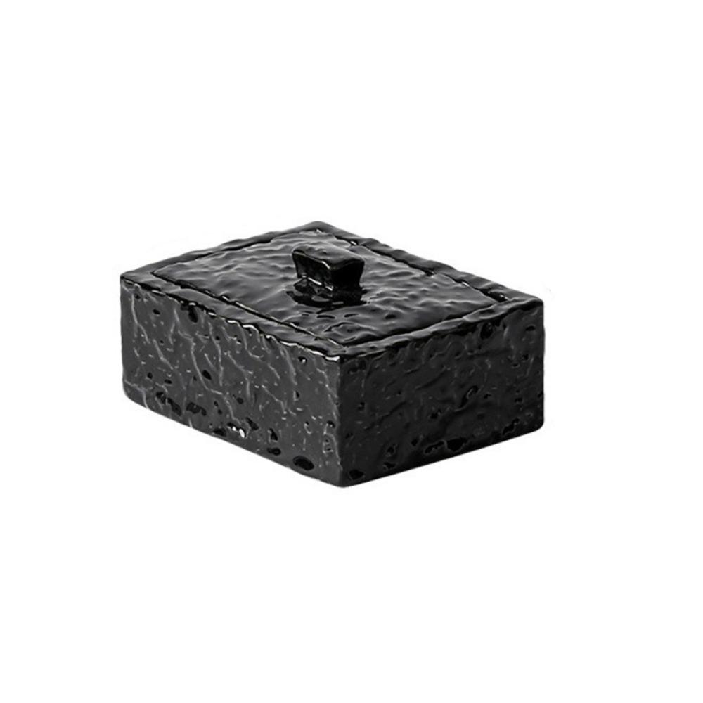 

Ceramic Cotton Swab Box Hammered Pattern Jewelry Storage Box Cotton Swab Jar Bathroom Accessories чорний