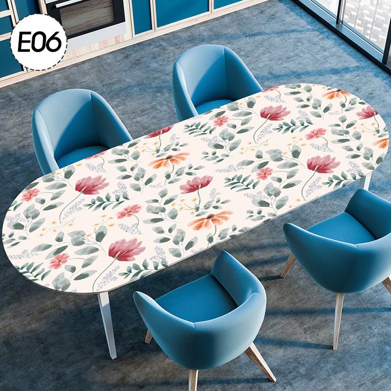 Oval Elastic Edged Waterproof TableCover Floral Printed Tablecloth Party Decor Reusable Kitchen Dining Table Cloth Wedding Decor