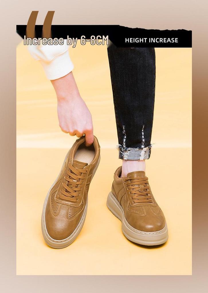 Men's 8CM Height-Increasing White Skate Shoes - Thick Sole, Lightweight, Versatile Lace-Up Casual Sneakers In Large Sizes