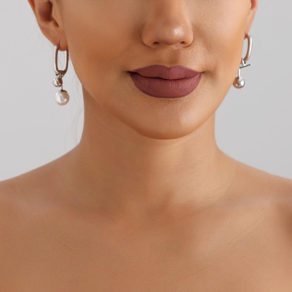 Creative Design Dissymmetry U-shape Pearl Drop Dangle Earrings for Women Charm Retro Geometry Metal Bead Rock Hoop Jewelry Gift