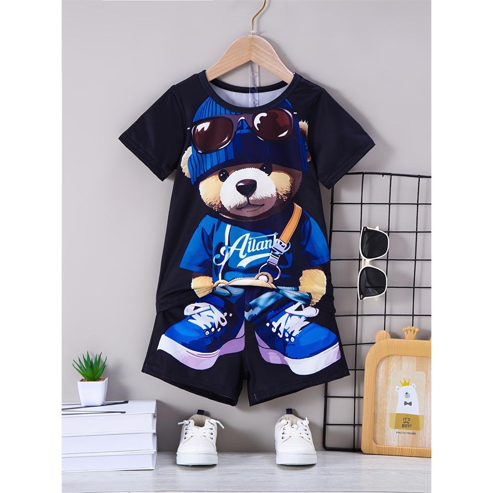 2026 Summer New Casual Short Sleeve Loose Men's Two Piece Suit Fun Pattern Printed Short Sleeve Suit Street Fashion Men's Suit