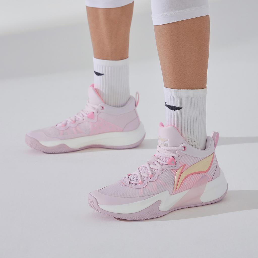 Li-Ning Легкие синтетические кожаные амортизирующие нескользящие прочные низкие баскетбольные кроссовки мужские розовые ABAS041-2