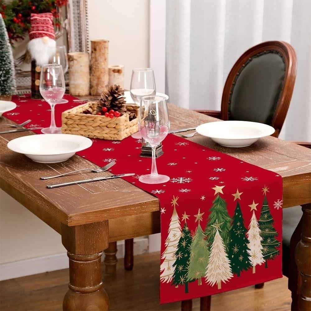Christmas Tree Christmas Table Runner Snowflake Desk Decor Christmas Table Flag Letter Rectangular Xmas Tablecloth Living Room