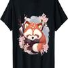 Otaku Anime Red Panda Eat Ramen Noodles Cherry Blossom T-Shirt(46)