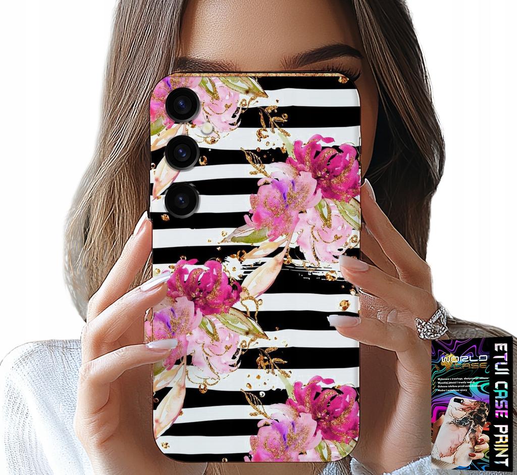 Étui Pour Samsung Galaxy A13 5G - Fleurs Sur Rayures Noires Et Blanches Motifs
