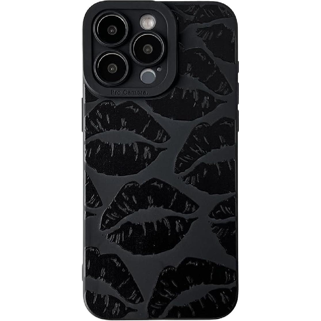Black Lips Print Soft Phone Case Compatible with iPhone Case (Black,for iPhone 12) iPhone 16 Pro Max чёрный
