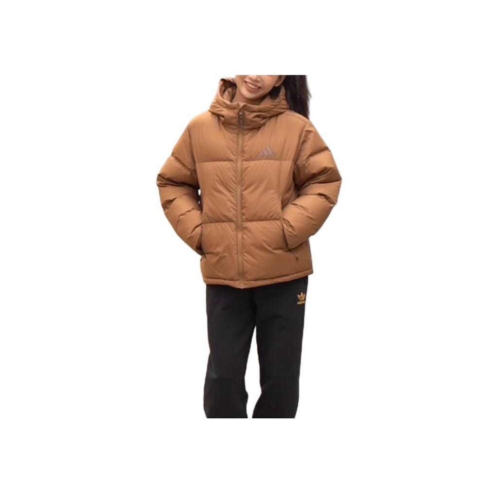 adidas Puffy Down Fashion Versatile Solid Color Long Sleeve Down Jacket Women Outerwear Desert-Brown JV6191