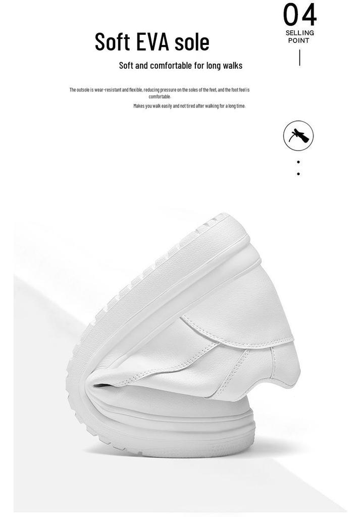 Men's Fashion Casual White Cowhide Sneakers with Invisible Height Boost (6CM and 8CM Options)