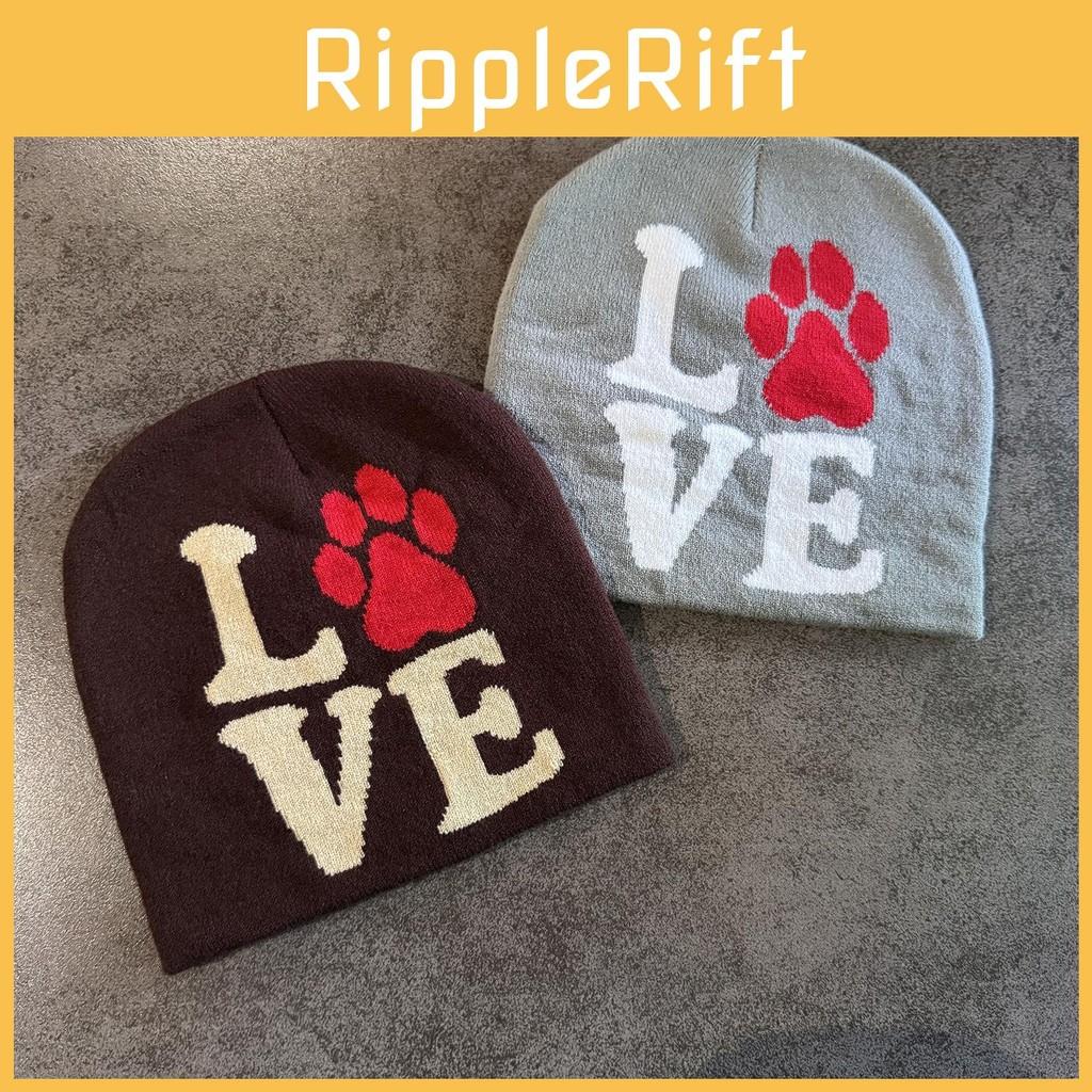 Paw Dog Letter Pattern Neutral Casual Warm Knitted Hat For Fall Winter And