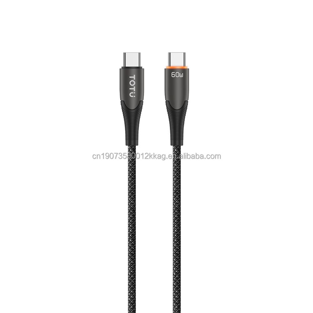 Smart Power-Off Braided Data Cable, 60W Fast Charging with LED Indicator USB-C to C Cord 1.2 m