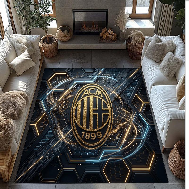 Tappeto in Flanella Stampato AC Milan Antiscivolo Morbido Poliestere Tappeto per Pavimento Tappetino Decorativo da Interno per Camera da Letto Soggiorno Divano Sala Giochi Decorazione Casa