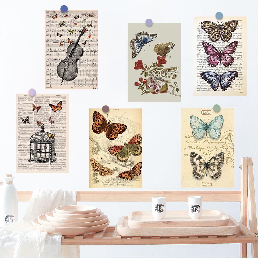 10PCS Retro Butterfly Decorative Sticker Poster Fashion Harajuku Laptop Luggage Nostalgia Skateboard Wall Home Streetwear Card