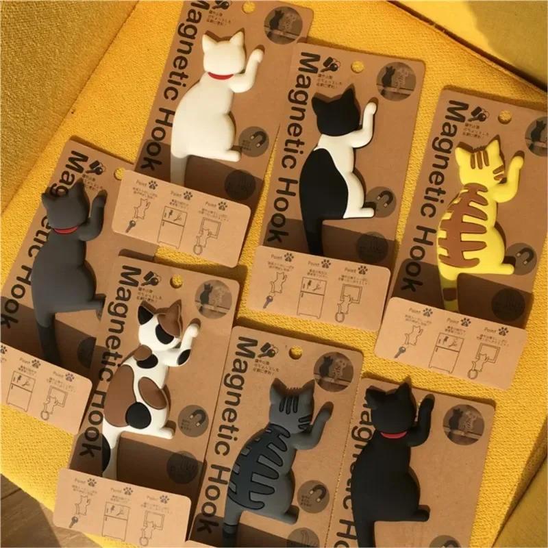 Magnetic Cartoon Cat Refrigerator Sticker Fridge Magnet Hanging Hook Tail Fridge Magnet Hook Door Home Decorations Souvenir