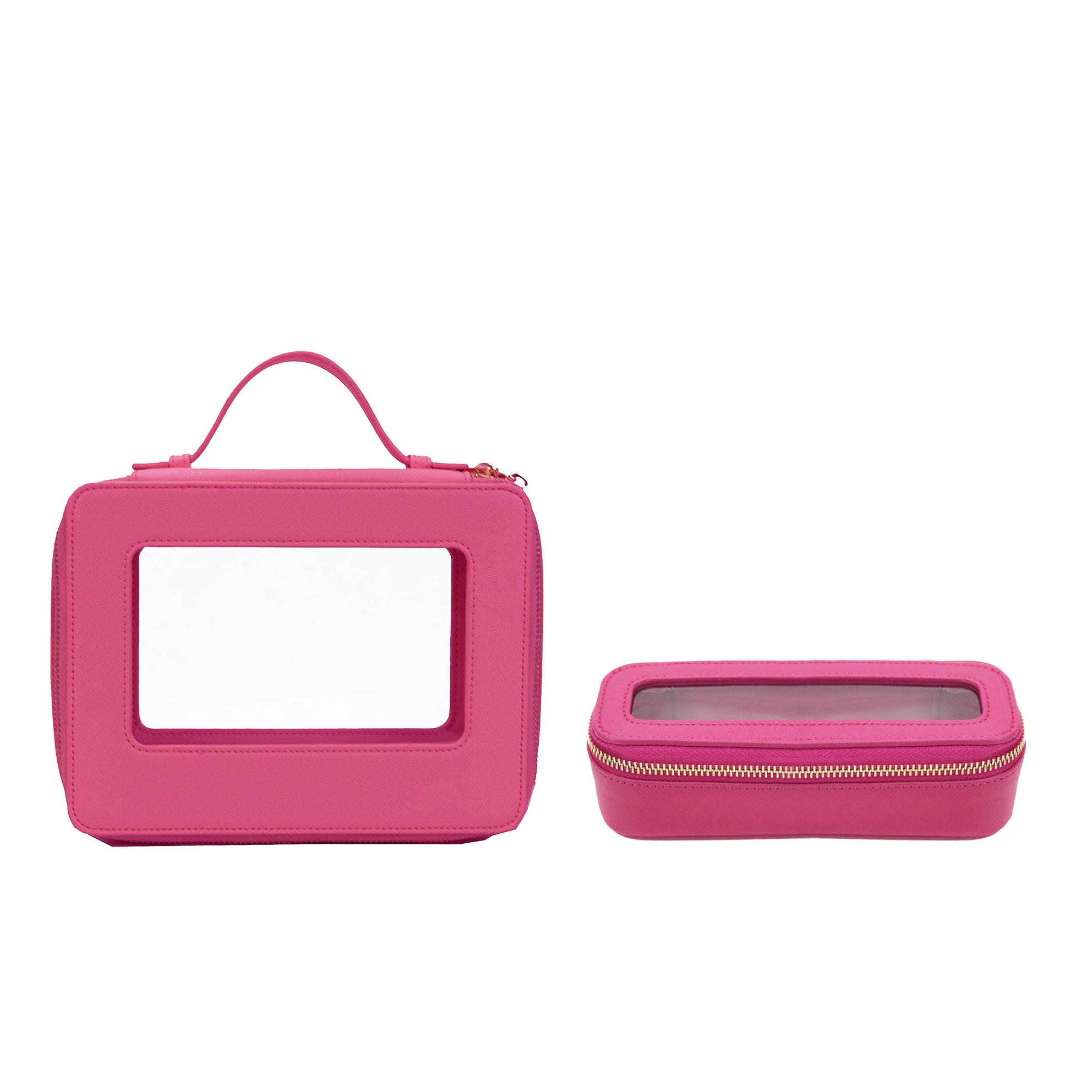 Free Custom Name Genuine Leather Travel Cosmetic Bag Set Colorful Classic Saffiano Portable Travel Cosmetic Bag Wash Bag