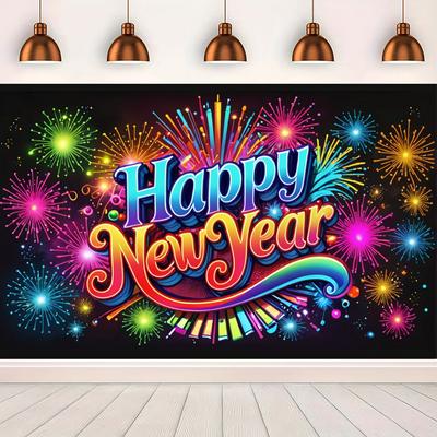Fondo de Feliz Año Nuevo 2025 con grafiti y brillo de neón, ideal para celebrar fiestas familiares, retratos, decoración de pared, pancarta, accesorios para fotomatón.
